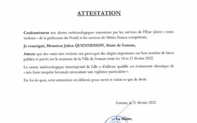 ATTESTATION : tempêtes Eunice et Franklin